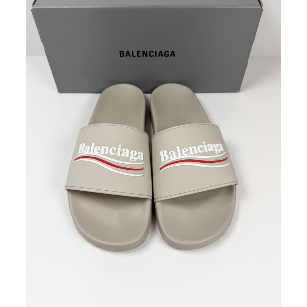Size 8 - Balenciaga Beige Pool Campaign Logo Sandals NEW! - Picture 2 of 9